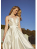 Spaghetti Straps Ivory Pleated Satin Gorgeous Wedding Dress